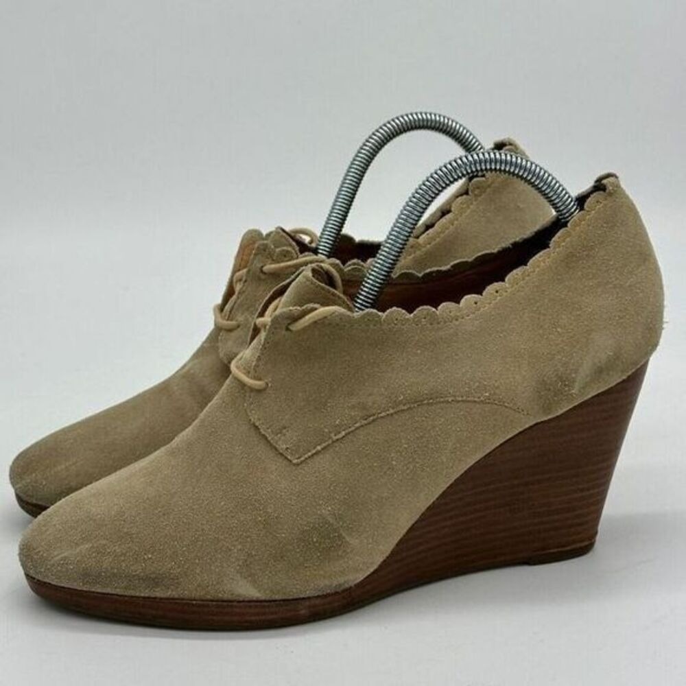 Jack Rogers Suede Leather Boots Womens 11 M Tan Olivia Wedge Ankle Bootie Shoes